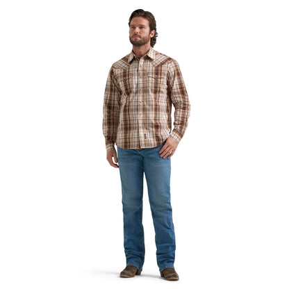 Wrangler Men's Retro Premium Long Sleeve Western Snap Plaid Shirt - Brown
