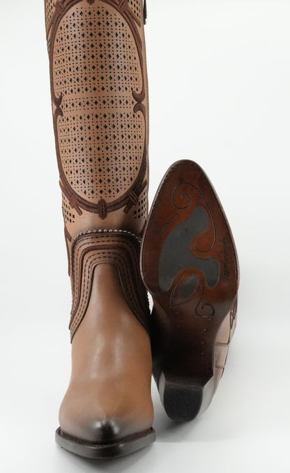 Cuadra Women's LD Almond Laser & Embroidery & Studs & Zipper Soho Arena Tall Boot
