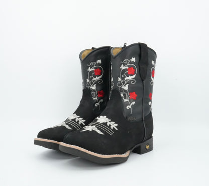 A&A Kid's Black Nobuck Red Flowers Boot