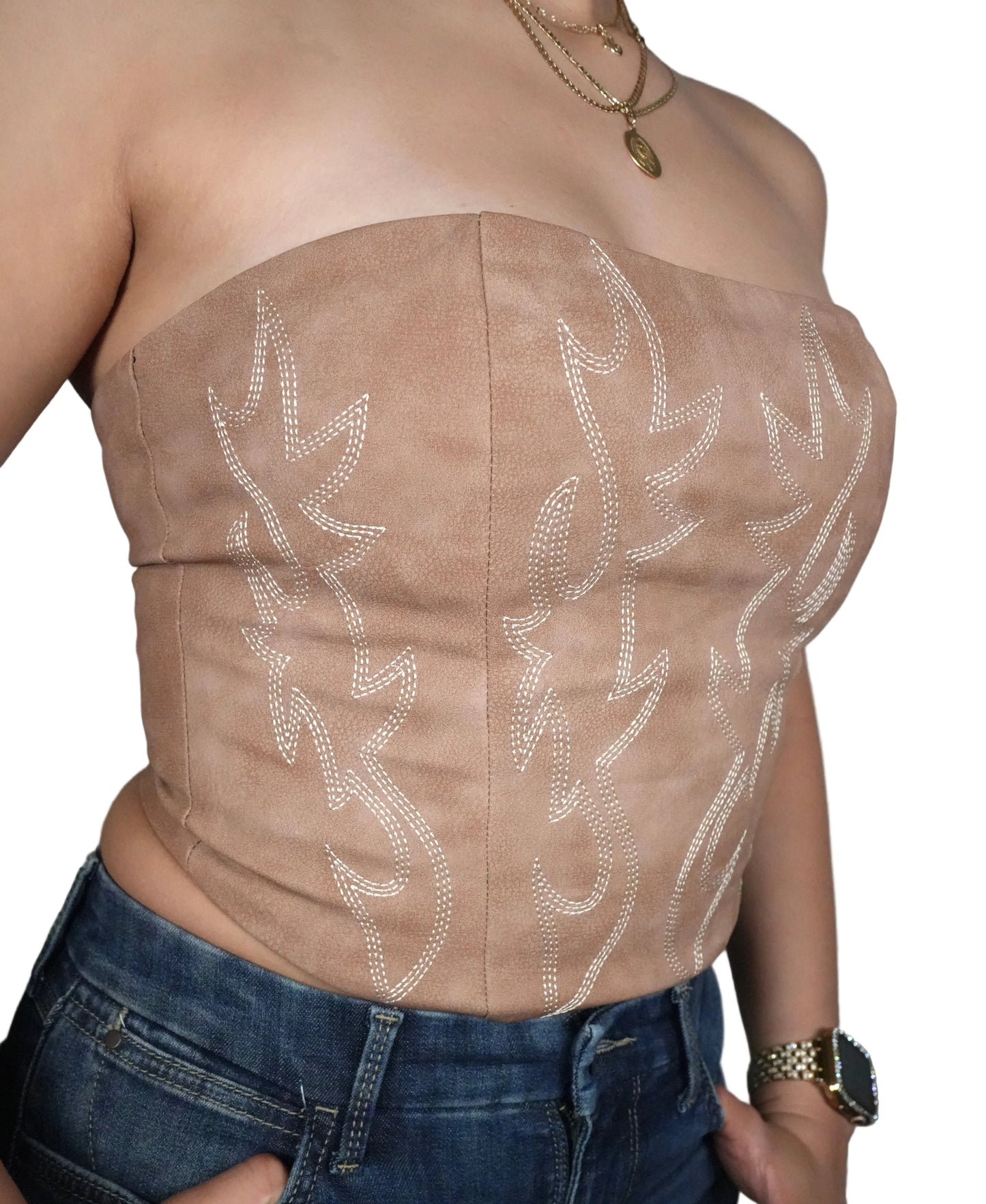 Women's Beckee PU Vegan Leather Western Corset Top - Light Brown