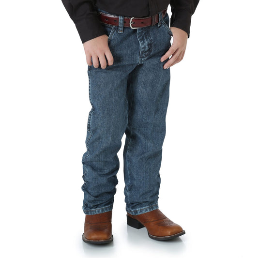 Vaqueros Wrangler Cowboy con corte original y desgastados sutiles para niño (4-7)