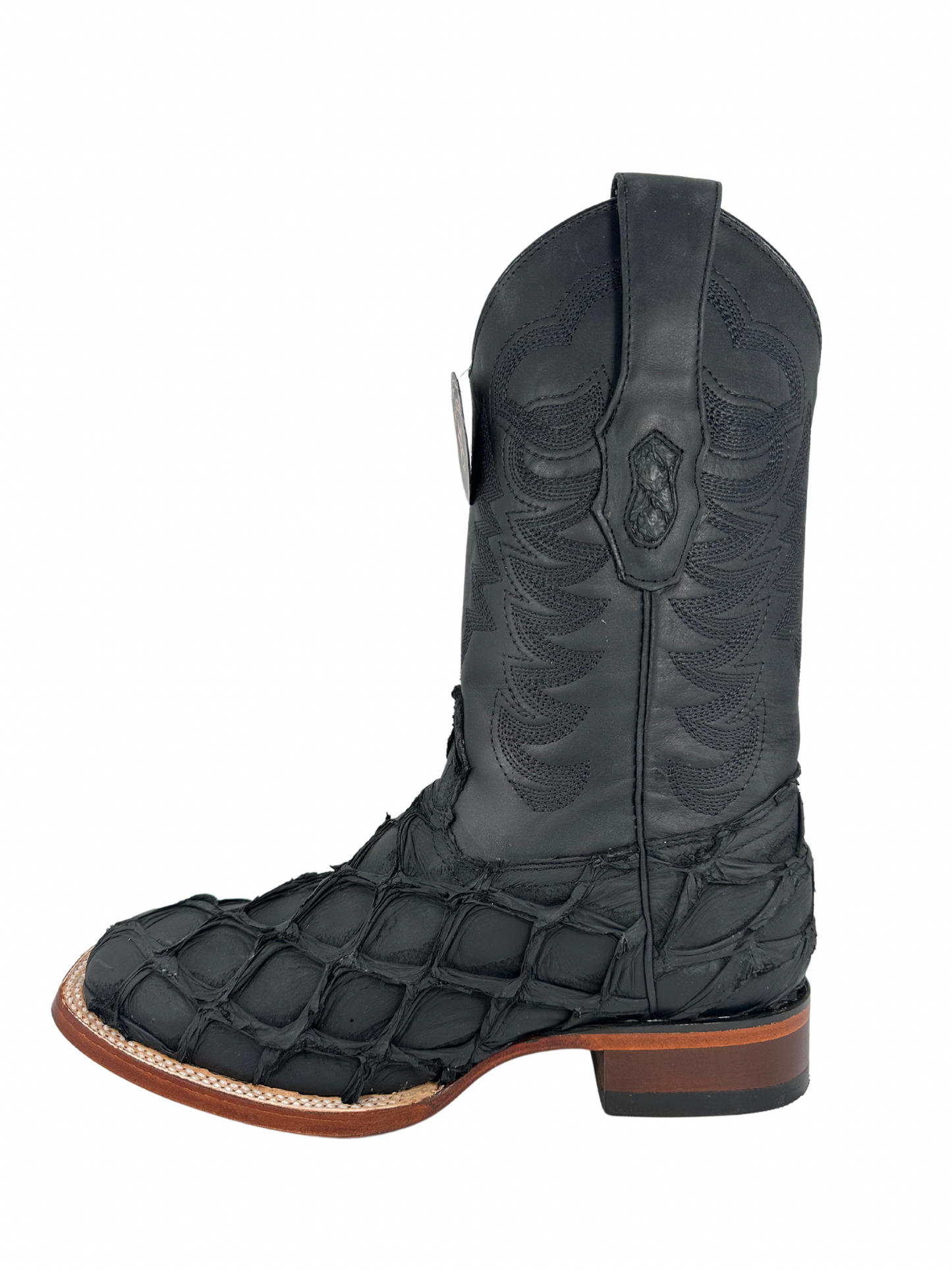 Los Altos Men's Black Matte Genuine Pirarucu Wide Square Toe Boot