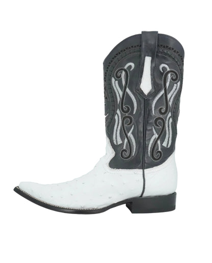 Cuadra Men's Genuine Ostrich Snip Toe Boot - Black and White