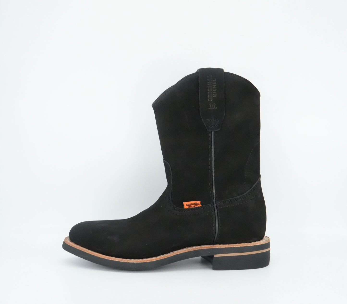 Original Michel Nobuck Pull Up Oval Toe Work Boot - Black