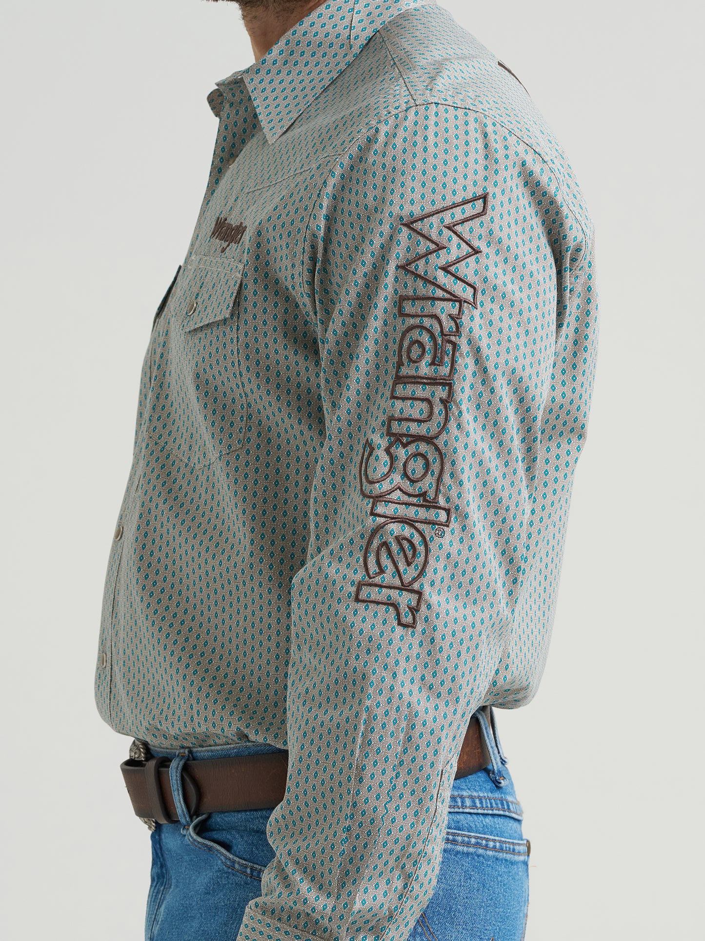 Wrangler Men's Logo Long Sleeve Western Snap Button Shirt - Peacock