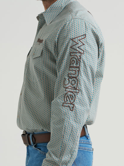 Wrangler Men's Logo Long Sleeve Western Snap Button Shirt - Peacock