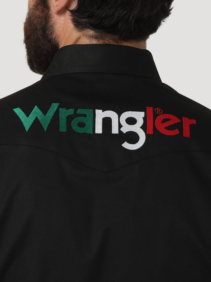 Wrangler Mexico Logo Black Long Sleeve Button Down Shirt
