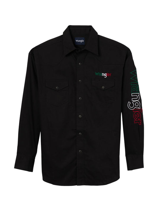 Wrangler Mexico Logo camisa negra de manga larga con botones