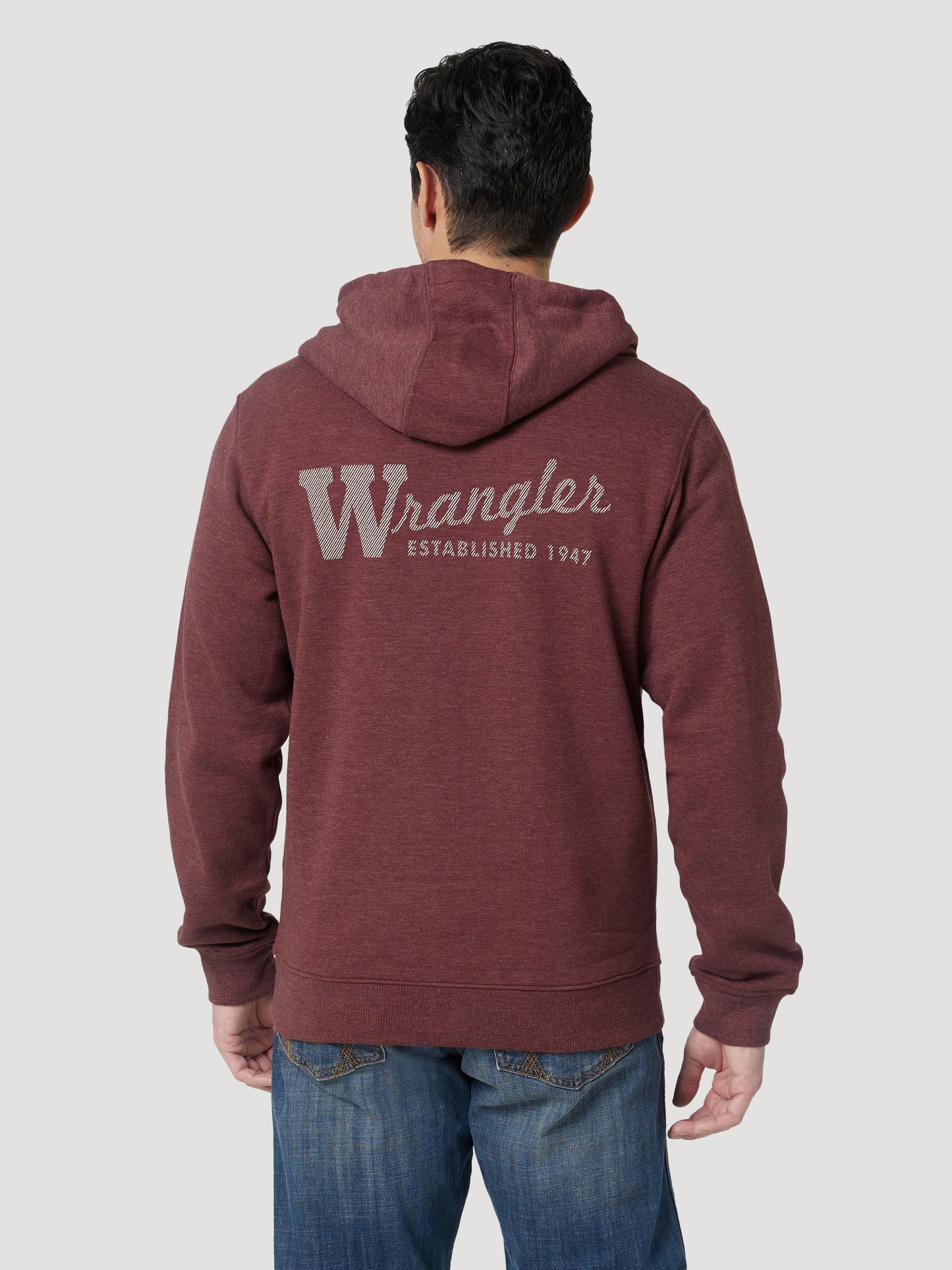 Wrangler Men's Back Logo Burgundy Full Zip Hoodie