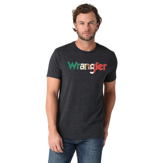 Camiseta gris jaspeada con logo de bandera de México de Wrangler
