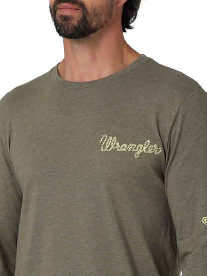 Wrangler Rope Arm Logo Olive Heather Long Sleeve Shirt
