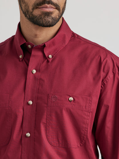 Wrangler Men's George Strait Burgundy Long Sleeve Button Down Shirt