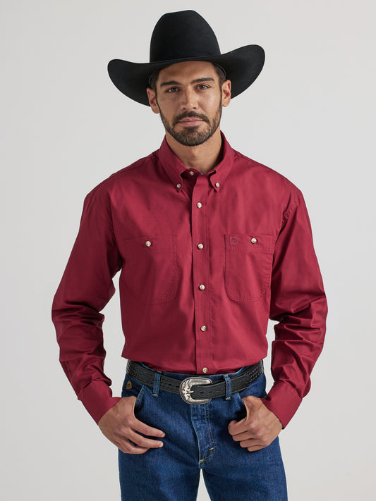 Wrangler Men's George Strait Burgundy Long Sleeve Button Down Shirt