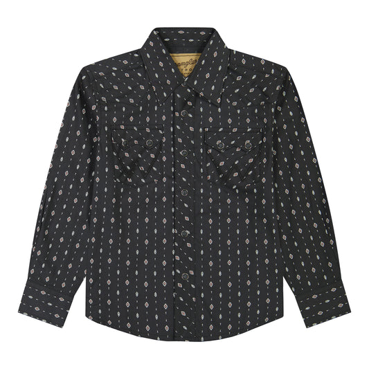 Wrangler Boy's Retro Aztec Print Long Sleeve Western - Black Charcoal