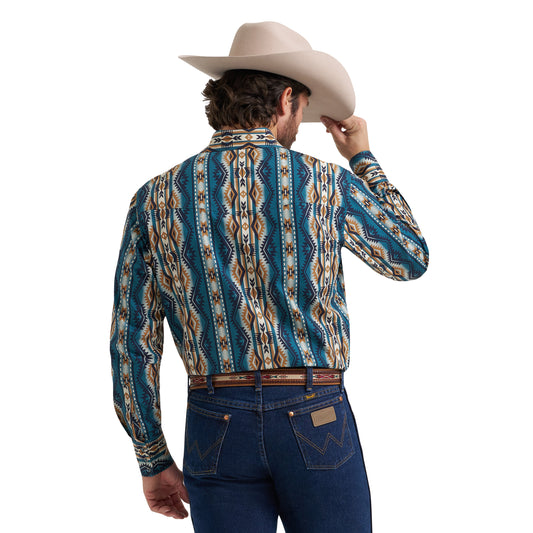 Wrangler Men's Checotah Long Sleeve Western Snap Shirt - Teal