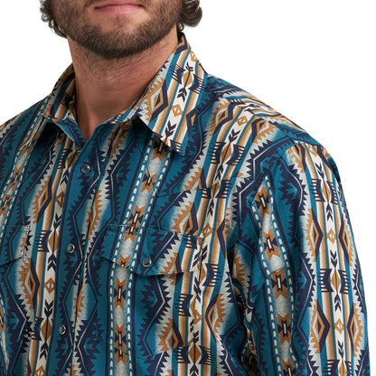 Wrangler Men's Checotah Long Sleeve Western Snap Shirt - Teal