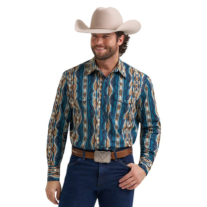 Wrangler Men's Checotah Long Sleeve Western Snap Shirt - Teal