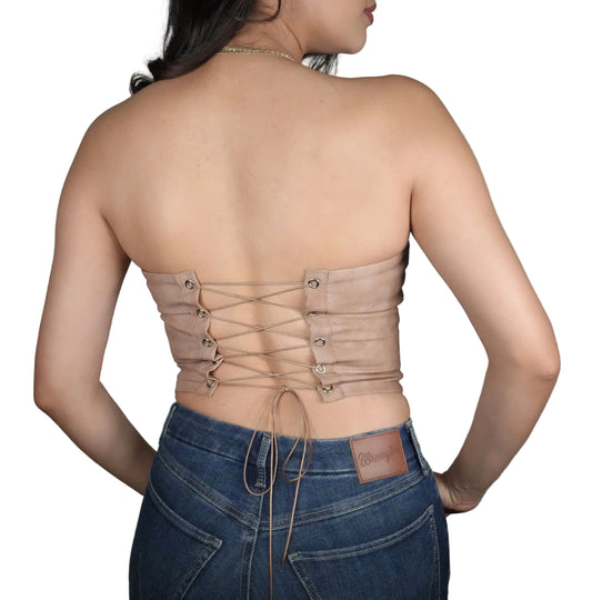Women's Beckee PU Vegan Leather Western Corset Top - Light Brown