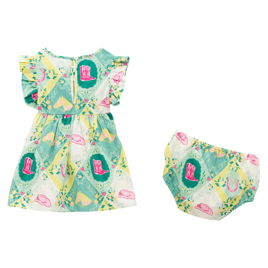 Wrangler Girl's Ruffle Sleeve Print Dress - Multicolor