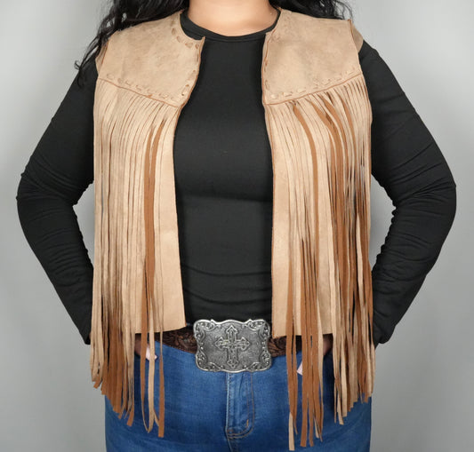 Blue B Women's Suede Fringe Western Vest - Camel