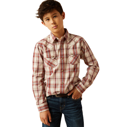 Ariat Boy's Hendricks Retro Snap Long Sleeve Off White Shirt