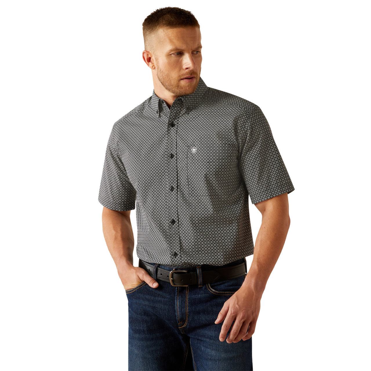 Ariat Men's Gene Classic Fit Button Down Short Sleeve Black Shirt