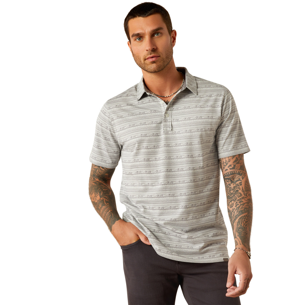 Ariat Men's Retro Short Sleeve Grey Polo Shirt