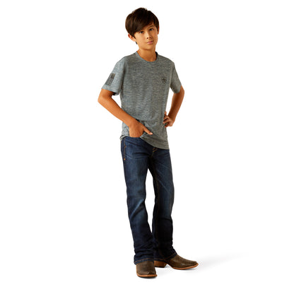 AriatTEK Boy's Vertical Gradient Charger Short Sleeve Newsboy Blue T-Shirt