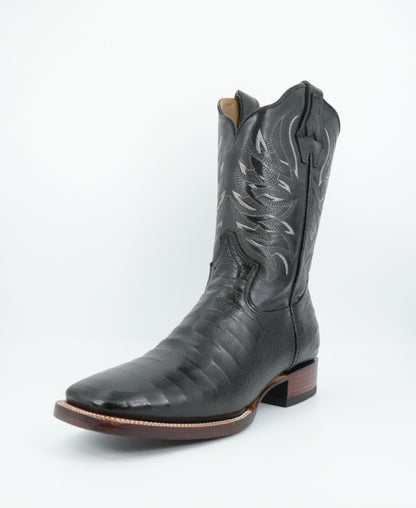 Golden Boots Men's Alligator Print Black Wide Square Toe Boot