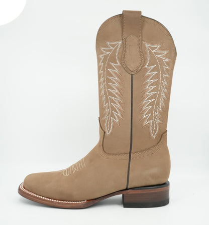 Vaquero Signature Women’s Camel Nobuck Wide Square Toe Boot.