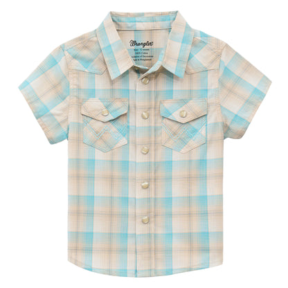 Wrangler Infant Slim Fit Short Sleeve Button Down Shirt - Tan/Blue