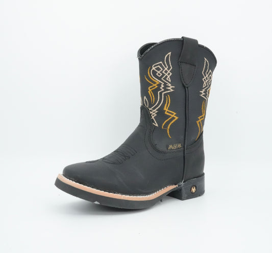 A&A Kid's Black Gold Crazy Stitched Boot