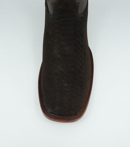 Hooch Men's Nobuck Chocolate Python Print Wide Square Toe Boot