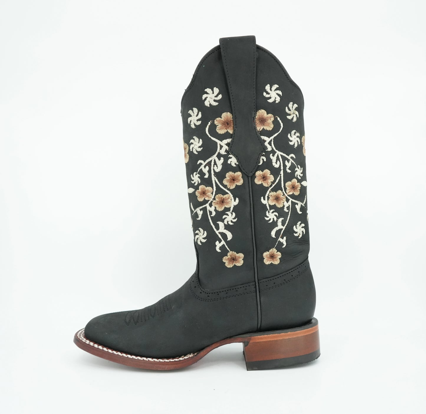 Los Altos Women's Crazy Black Floral Wide Square Toe Boot