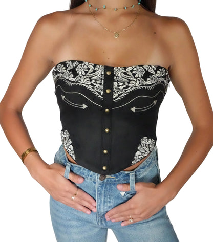 Tic Toc Women's Montana Embroidered Suede Tube Top - Black