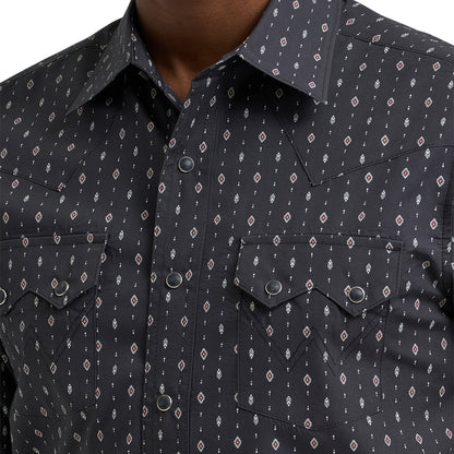 Wrangler Men's Retro Aztec Print Long Sleeve Western - Black Charcoal