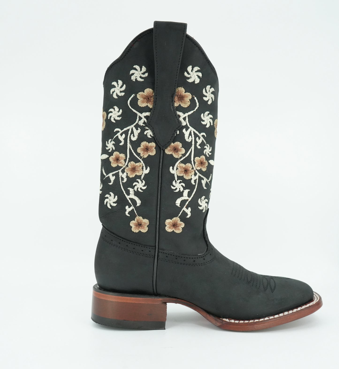 Los Altos Women's Crazy Black Floral Wide Square Toe Boot