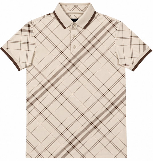 Lamasini Men's Plaid Short Sleeve Polo - Beige