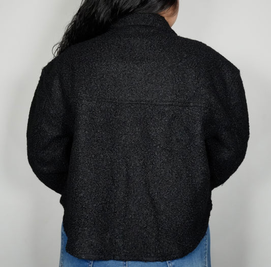 Women’s Fray Faux Sherpa Cropped Shaket - Black