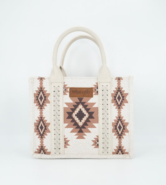 Wrangler Aztec Pattern Dual Sided Print Canvas Tote Beige