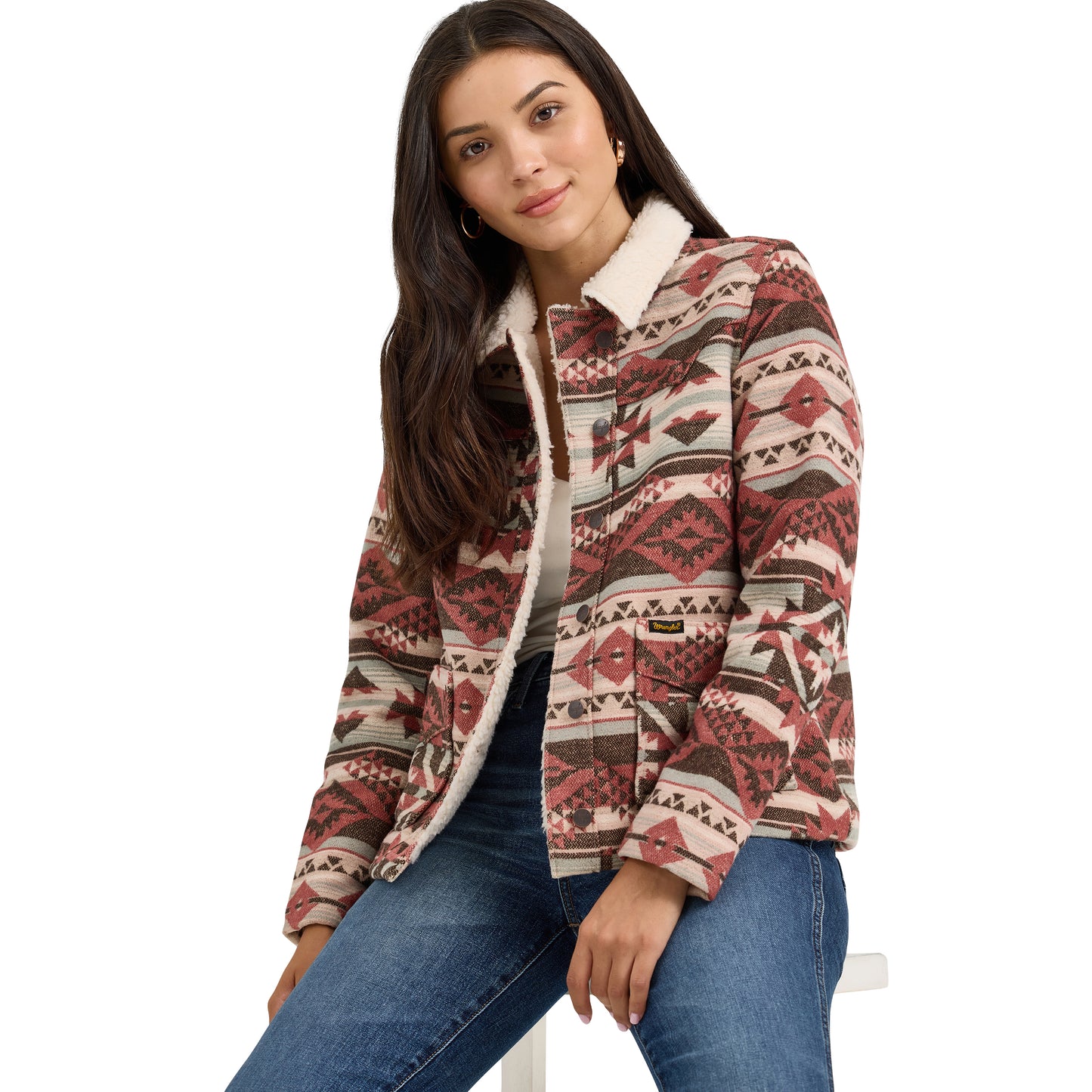 Women's Wrangler Sherpa Lined Jacquard Barn Jacket - Burgundy