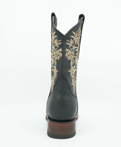 A&A Women's Black Crazy Floral Wide Square Toe Boot