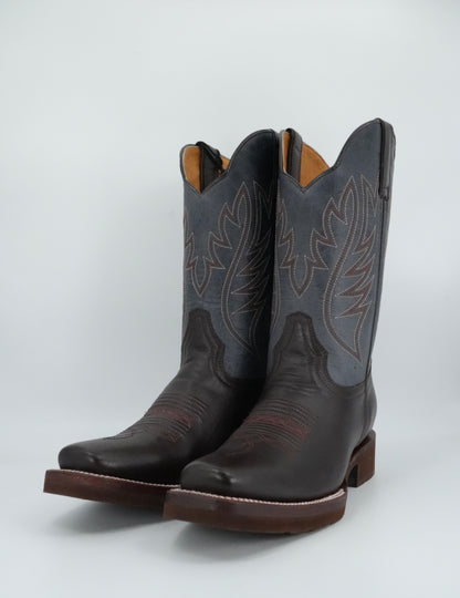 Denver Boots Men's Brown/Blue Leather Semi Square Toe Boot