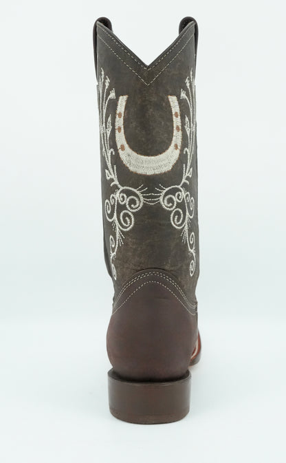La Sierra Women's Brown Embroidered Horseshoes Square Toe Boot