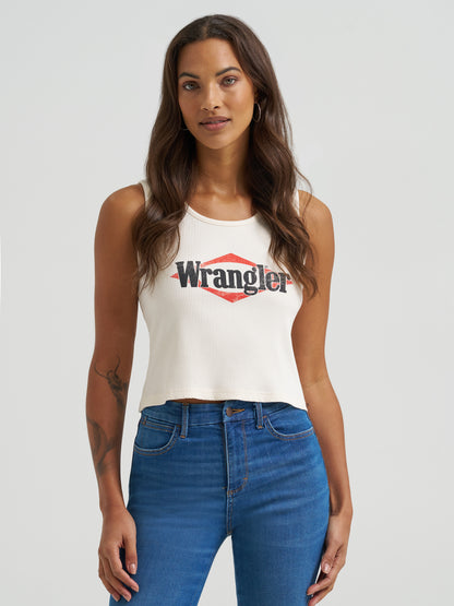 Wrangler Retro Women's Triangle Logo Graphic Ribbed Tank - Whisper White