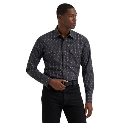 Wrangler Men's Retro Aztec Print Long Sleeve Western - Black Charcoal