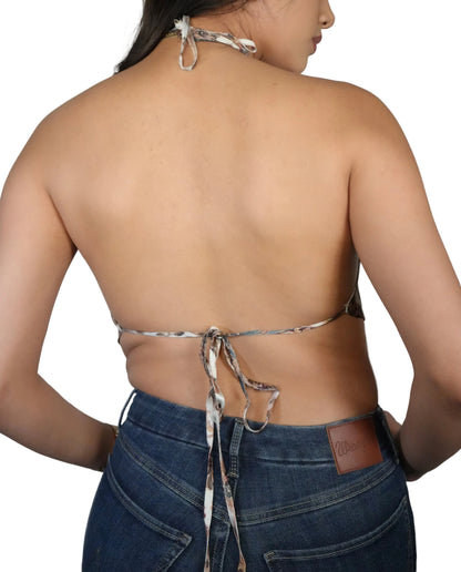 Blue B Women's Halter Jewel Trim Scarf Top - Brown