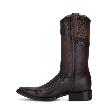 Cuadra Men's Brown Genuine Caiman Belly Leather Narrow Square Toe Boot