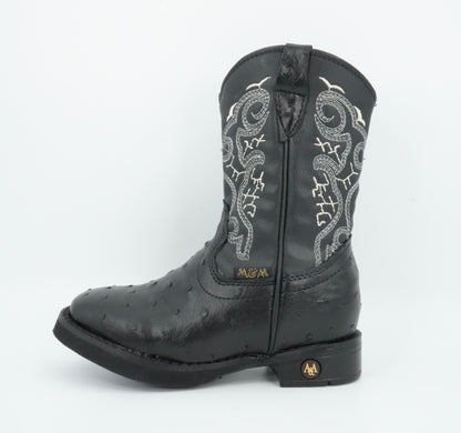 A&A Little Kid's Black Ostrich Print Rubber Sole Boot