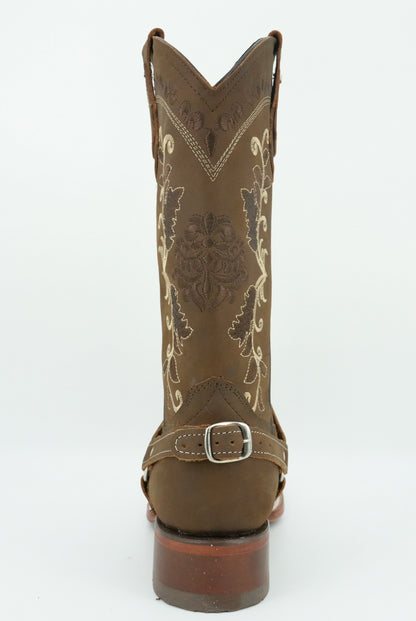 La Sierra Women's Brown Embroidered Strapped Square Toe Boot